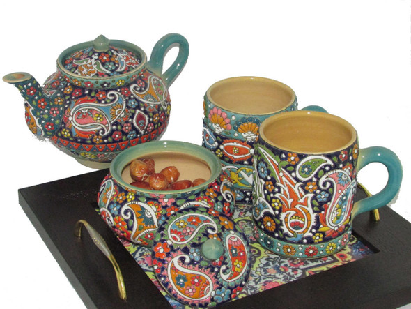 Artisan Handcrafted A set of handmade wooden-ceramic tea serving tray with 2 mug... High-Resolution Product Shot