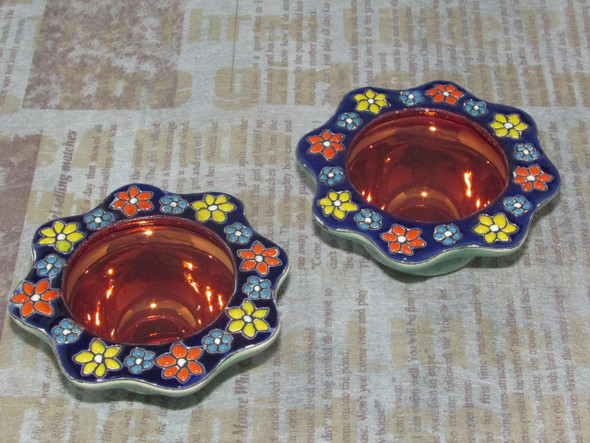 Designer Set of 2 Hand-Painted Ceramic Candle Holders – Wedding Gift - Luxury Handcrafted Art Craftihouse Dubai