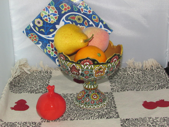 Exclusive Handcrafted Hand enamel painted Pedestal fruit Bowl Fine Craftsmanship Detail