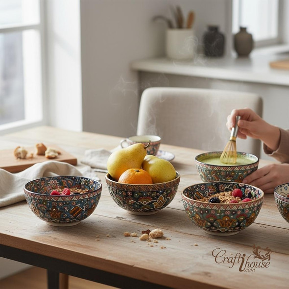 hand-enamel painted clay fruit bowl