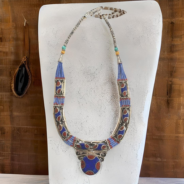 Exclusive Statement turquoise necklace- Turquoise beaded necklace- Statement necklace- Bohemian turquoise jewelry- Nepali turquoise necklace Fine Craftsmanship Detail