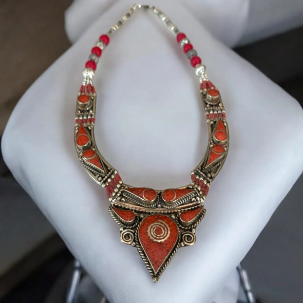 Luxury Handmade Beaded Statement Necklace | Bohemian Turquoise Jewelry | Nepali Red Necklace Premium Design Showcase