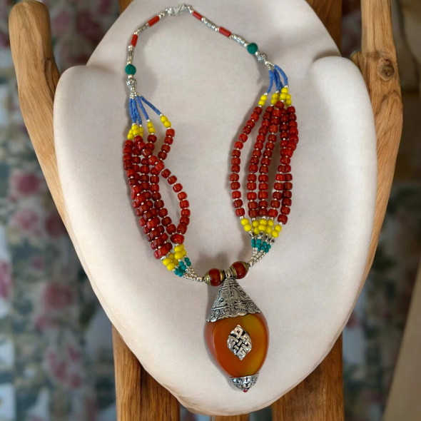 Exclusive Tibetan Necklace | Bohemian Multi-Strand Beaded Jewelry | Nepali Ethnic Necklace for Love Fine Craftsmanship Detail