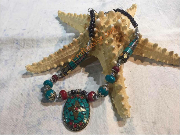 Luxury Handmade blue  beaded necklace ..Made from Nepali beads and Tibetan findings. Premium Design Showcase