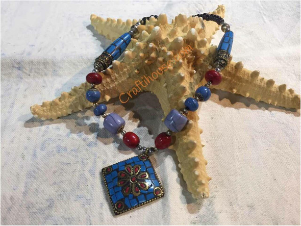 Luxury Handmade blue beaded necklace ..Made from Nepali beads and Tibetan findings. Premium Design Showcase