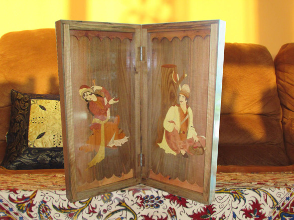 Exclusive Marquetry backgammon set ,handmade Miniature Wooden Backgammon Set Fine Craftsmanship Detail