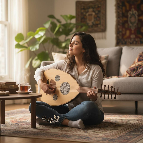 Exclusive Bahraini Style Oud Musical Instrument | Traditional Arabic Oud | Handmade String Instrument with Rich Oriental Sound Fine Craftsmanship Detail