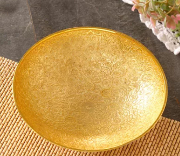 Exclusive Uae Engraved Golden Brass Bowl Fine Craftsmanship Detail
