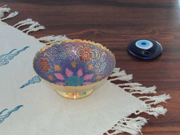Purple pattern Minakari brass bowl hand-painted Persian enamel art decorative gift