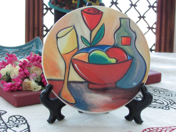 A premium 9 cm ceramic drink coaster featuring a vibrant and realistic printed lemon slice pattern.