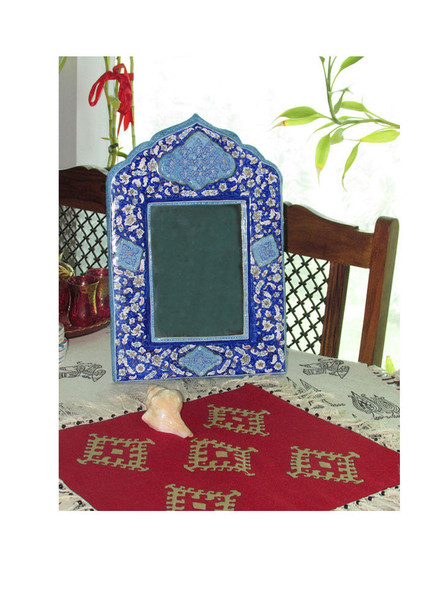 Luxury A Stunning Blue Pattern Enamel Mirror  , minakari mirror Premium Design Showcase