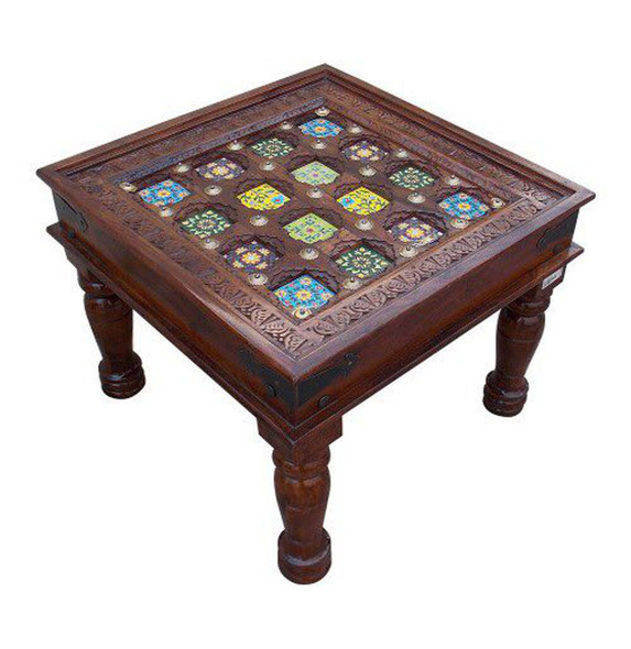 Handmade Solid Coffee Table With Ceramic Tiles Solid Side Table | Artisan Embossed Pottery | Unique Middle Eastern Gift - Luxury Handcrafted Art Craftihouse Dubai