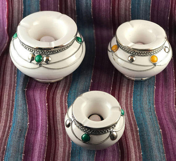 Luxury Handcrafted White Moroccan Ceramic Ashtray with Premium Design Showcase