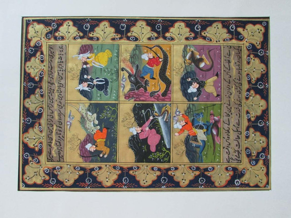 Luxury Hand Painted Handmade Miniature Hunting Scene A4 Size ( With Pasparto ) Premium Design Showcase