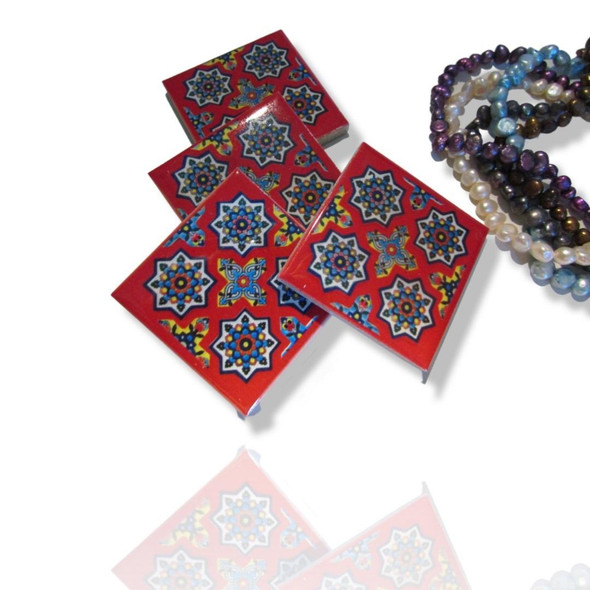 Pack Of 4 Pcs Red Color | Authentic Tile Pattern Magnet | Unique Travel Souvenir - Luxury Handcrafted Art Craftihouse Dubai