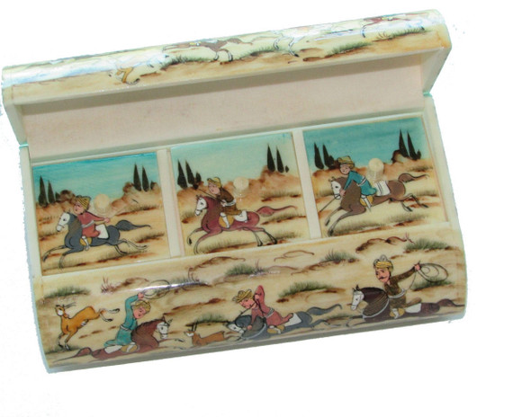 Luxury camel bone box , hand painted Jewelry's box , 3 house Hand Painted Camel Bone Box Premium Design Showcase