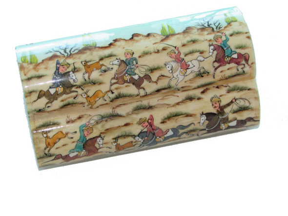 Handcrafted camel bone box , hand painted Jewelry's box , 3 house Hand Painted Camel Bone Box Lifestyle Visual