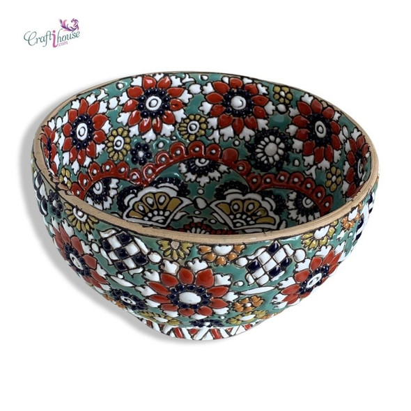 Hand-painted textured embossed ceramic bowl