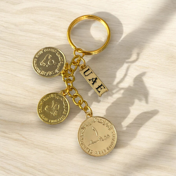 Gold Plated Uae Coins Key Ring | Luxury Heritage Gift & Cultural Souvenir - Luxury Handcrafted Art Craftihouse Dubai