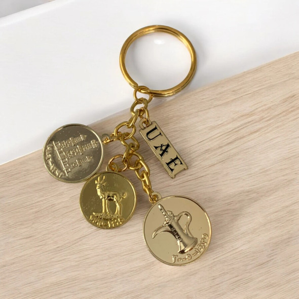Gold Plated Uae Coins Key Ring | Luxury Heritage Gift & Cultural Souvenir - Luxury Handcrafted Art Craftihouse Dubai
