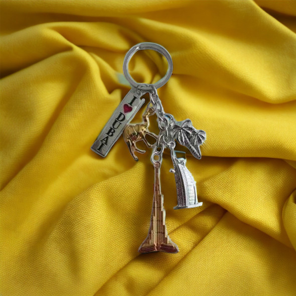 Gold I Love Dubai Burj Khalifa keychain souvenir key ring UAE
