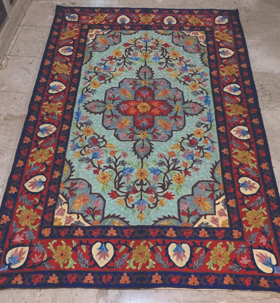 Exclusive Boho Rug 4x6 Kashmiri Chainstitch Fine Craftsmanship Detail