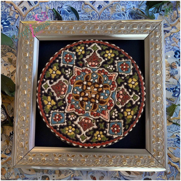 Decorative wall hanging plate , Textured embossed frame plate 22x22cm , Ceramic plate 