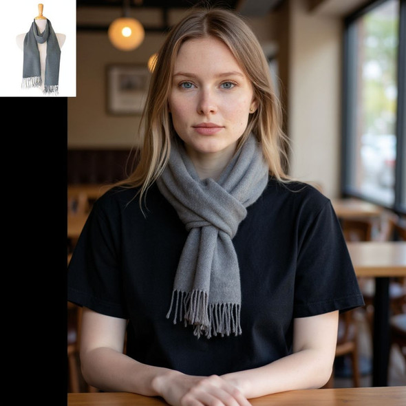 Exclusive Grey Cashmere Blend Scarf – Unisex Fashion Scarf, Super Soft Cozy Wrap & Shawl Fine Craftsmanship Detail
