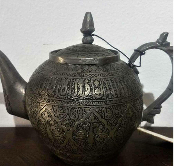 Vintage Inspired Tea Pot Hand Engraved Metal Tea Pot Silver Color Tea Keetle | Luxury Heritage Decor & Unique Artisan Piece - Luxury Handcrafted Art Craftihouse Dubai