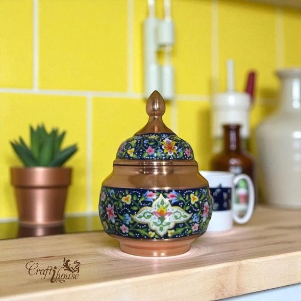 Hand painted copper sugar bowl Hand painted copper sugar bowl