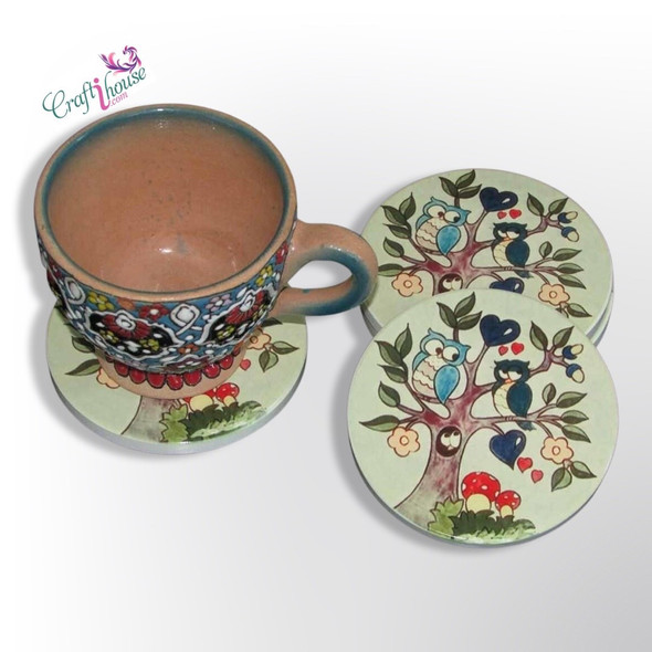 Owls on tree tea coaster  , ceramic tea coaster , Birthday gift