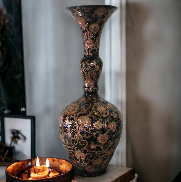 Luxury Artisan Engraved Copper Black Vase Premium Design Showcase