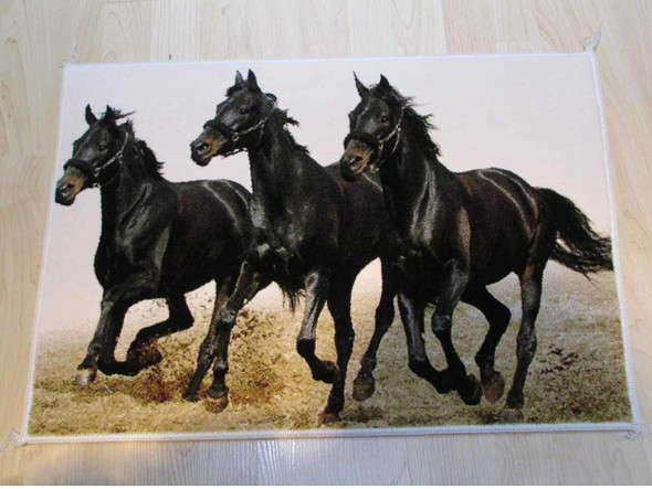 Luxury Arabian Horse , 3 Black Horse Carpet , Machine Made carpet 50x70cm Premium Design Showcase