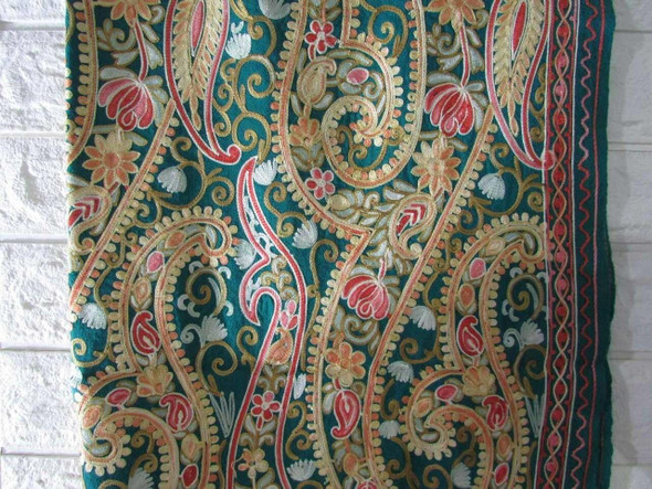 Luxury Stunning Green  floral pattern  Embroidered Shawl , handmade silk embroidered on cotton Premium Design Showcase