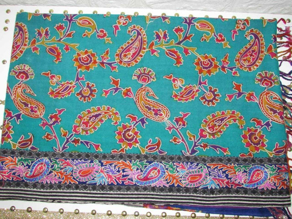 Handcrafted Green pattern ghalamkari pattern  Embroidered  Shawl , handmade kashmiri shawl Lifestyle Visual