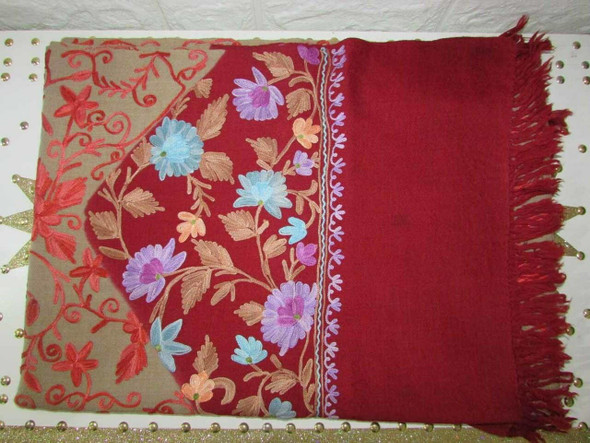 Luxury Red floral pattern embroidered shawl , handmade kashmiri shawl Premium Design Showcase
