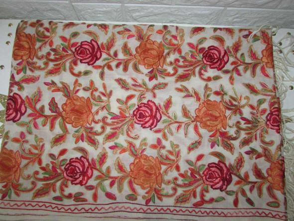 Handcrafted white  floral pattern  Embroidered Shawl , handmade silk embroidered on cotton Lifestyle Visual