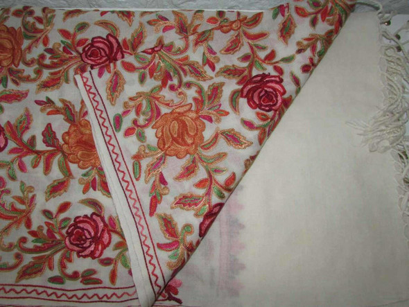 Luxury white  floral pattern  Embroidered Shawl , handmade silk embroidered on cotton Premium Design Showcase