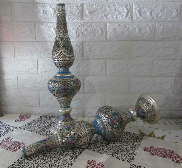 A sophisticated 2-piece set of hand-engraved copper decorative lamps showcasing intricate craftsmanship.