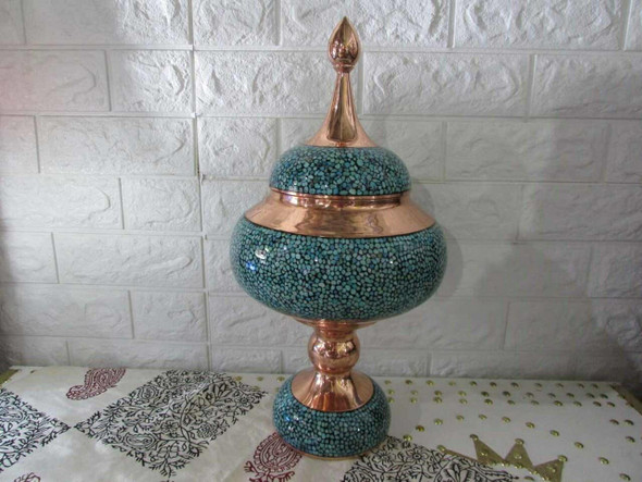 Exclusive Turquoise Copper Candy Bowl Fine Craftsmanship Detail