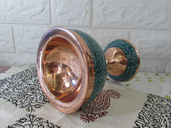Exclusive Turquoise Pedestal Fruit Bowl Fine Craftsmanship Detail