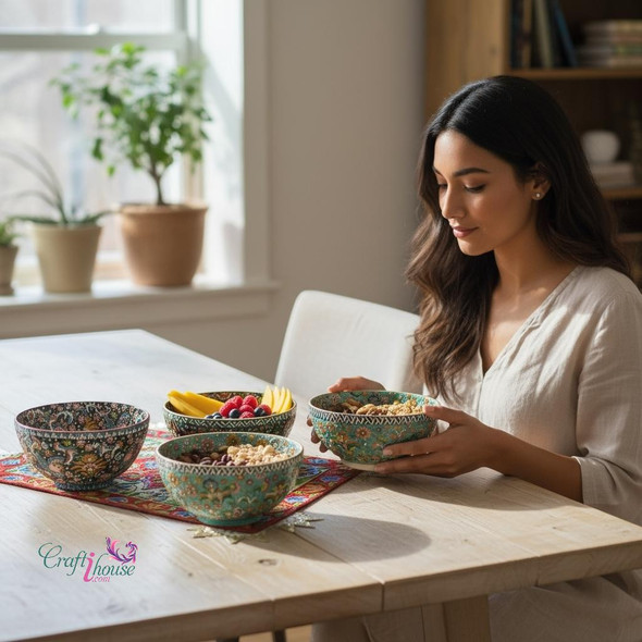 Handmade ceramic serving bowl with enamel painting assorted patterns Handmade ceramic serving bowl with enamel painting assorted patterns