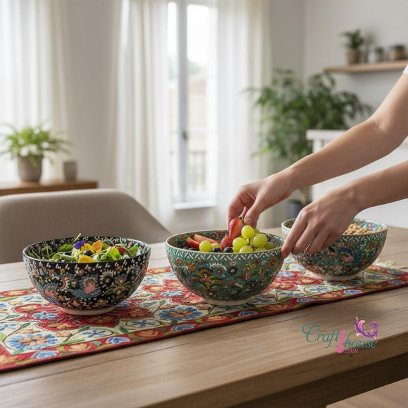 Handcrafted Artisan Colorful Hand-Enamel Painted Ceramic Bowl 20 cm 1pieces assorted... Lifestyle Visual