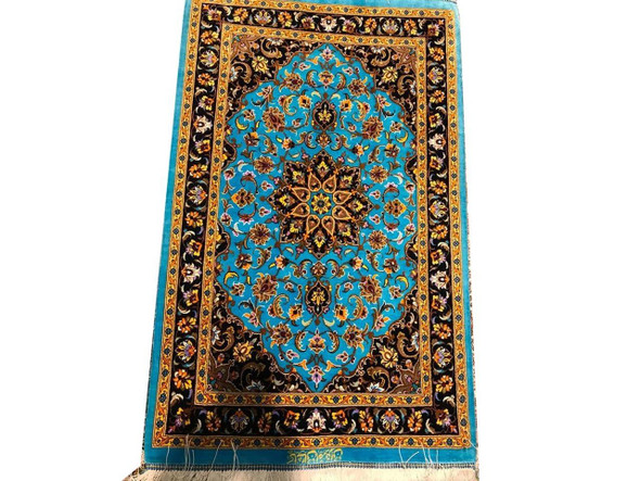 Handmade Silk Carpet Qom Silk Carpet Blue Pattern Silk Carpet | Sophisticated Middle Eastern Art & Home Anchor - Luxury Handcrafted Art Craftihouse Dubai