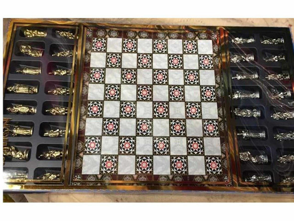 Luxury Chess Set with Metal Figures , birthday gift 25x25 cm , valentine gift Artisan Detail Shot