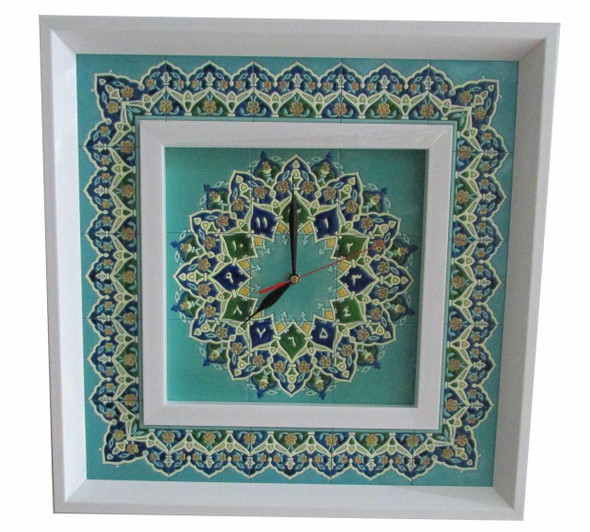 White Frame Marquetry Clock | Hand-Painted Heritage Wall Clock | Traditional Khatamkari Art - Luxury Handcrafted Art Craftihouse Dubai