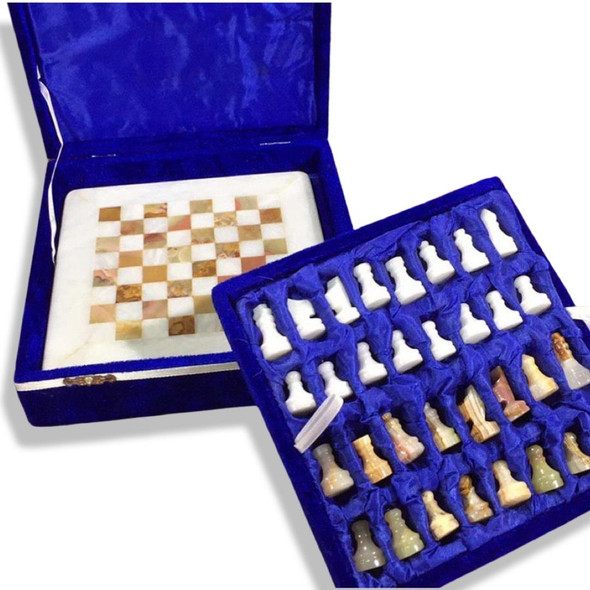 Hand Carved Fossil Coral and Marble Chess Set - Gift Idea