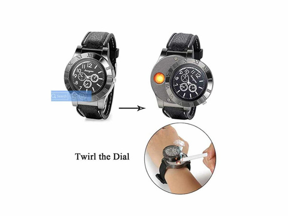 A professional product shot of the innovative USB lighter watch set against a clean, minimalist background.