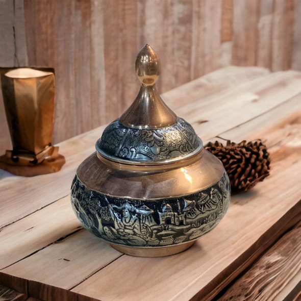 Handcrafted Artisan Copper Candy Bowl Engraving Lifestyle Visual