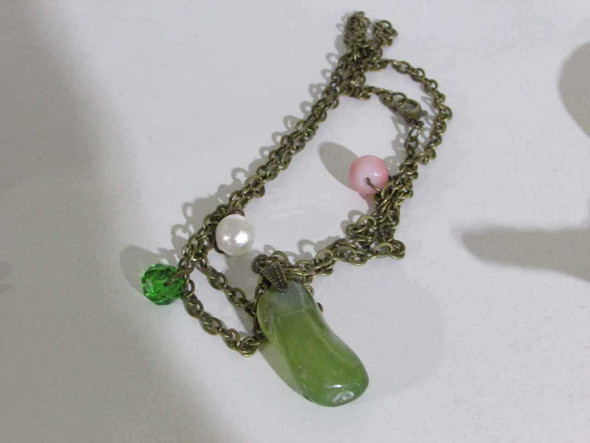 Artisan handmade necklace with green agate and brass chain High-Resolution Product Shot